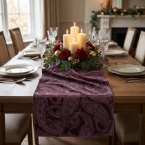 Prodotto Runner da tavolo con nastro di velluto Nastro da tavolo viola con motivo paisley 150 mm 3 m