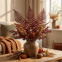 Prodotto Felce decorativa di felce di montagna foglie essiccate rosso vino 50 cm 20 pz