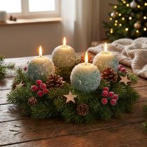 Prodotto Set di 4 candele a sfera verdi da 8 cm, decorazione natalizia a forma di palla di neve glitterata, candele dell'Avvento