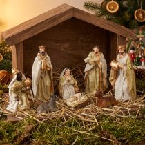 Prodotto Set figure presepe 8 figure crema oro dipinte a mano 6-12,5 cm