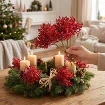 Prodotto Decorazione rossa con bacche artificiali per corona dell'Avvento 32 cm, 3 pezzi per mazzo