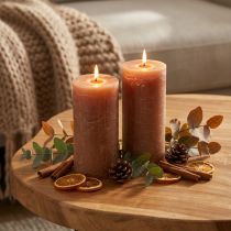 Prodotto Candele a colonna color caramello, 85x200 mm, set da 2, rustiche e romantiche per decorazioni e illuminazione
