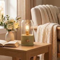 Prodotto Lampada da tavolo a LED, stile retrò, luce bianca calda e verde, altezza 19,5 cm.