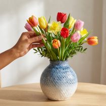 Prodotto Vaso in ceramica smaltata blu e bianco effetto intrecciato H18,5cm