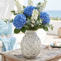 Prodotto Decorazione marittima Vaso in metallo Conchiglie Grigio Bianco Ø24cm H31.5cm