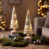 Prodotto Albero di Natale LED rotante verde argento H34cm 2 pezzi