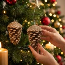 Prodotto Pigne dorate glitterate, 13 cm, 4 pezzi, decorazioni per albero di Natale