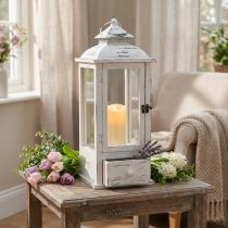 Prodotto Lanterna decorativa vintage con cassetto bianco 20×20cm H51cm