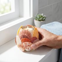Prodotto Portacandele nautico, lanterna, conchiglie vere, decorazione per il bagno, atmosfera festiva, 12 cm
