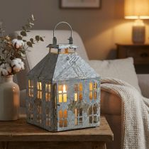 Prodotto Lanterna decorativa vintage in metallo casa luminosa ruggine bianca H35cm