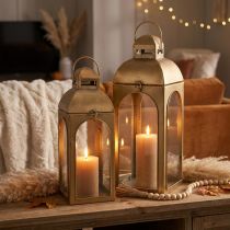 Prodotto Lanterna in metallo, vetro, metallo effetto ottone, altezza 50 cm, set da 2