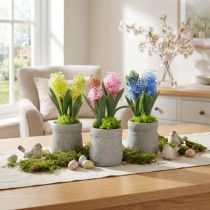 Prodotto Giacinto artificiale in vaso giallo rosa blu H23cm 3 pezzi