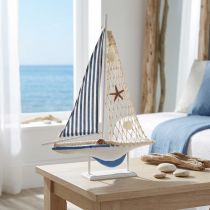 Prodotto Conchiglie decorative in legno per barche a vela bianche e blu L26,5cm H37cm
