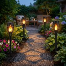 Prodotto Torce solari a LED per giardino, effetto fiamma, balcone, altezza 38 cm, 4 pezzi