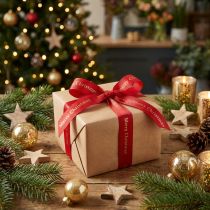 Prodotto Nastro natalizio rosso con scritta dorata "Buon Natale", larghezza 25 mm, lunghezza 20 m