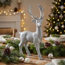 Prodotto Deco figura cervo argento glitter 25 cm x 12 cm