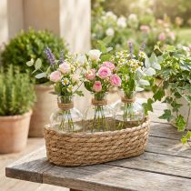 Prodotto Cesto decorativo con 3 bottiglie decorazione da tavola alghe naturali 22×11,5×14 cm