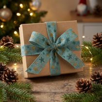 Prodotto Nastro regalo fiocco con stelle oro blu 25mm 15m