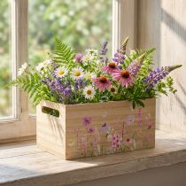Prodotto Scatola di legno piccola, cassa di legno, fiori, farfalla, 30x18 cm