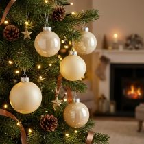 Prodotto Palline per albero di Natale in vetro Palline di Natale in mix di crema Ø6cm 24 pz