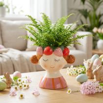 Prodotto Volto di ragazza in un vaso di fiori con fragole addormentate, decorazione per soggiorno, primavera, 13 cm