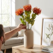 Prodotto Puntaspilli Fiore Artificiale Esotico Arancio Leucospermum Protea 73cm 3pz