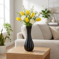 Prodotto Vaso vaso in vetro nero con scanalature vaso per fiori in vetro Ø6cm H18cm