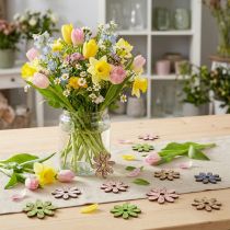 Prodotto Fiori in legno fiori decorativi sparsi verde/rosa/blu/naturale Ø3,5–5cm 72 pz
