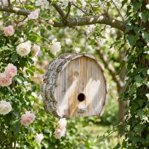 Prodotto Casetta decorativa per nidi, casetta per uccelli, decorazione da giardino in legno, bianco naturale lavato, altezza 22 cm, larghezza 21 cm