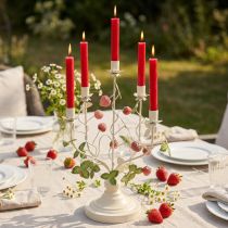 Prodotto Candeliere 5 bracci crema metallo decorazione fragola H44cm