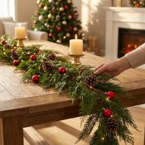 Prodotto Ghirlanda di abete verde Thuja con frutta, ornamento decorativo da appendere, decorazione natalizia, ghirlanda artificiale festiva, lunga 175 cm
