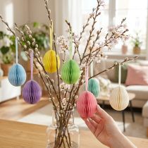 Prodotto Uova a nido d'ape per appendere decorazioni di carta Uova di Pasqua colorate 6 cm 6 pezzi