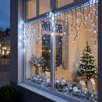 Prodotto Cascata di luce con effetto neve, decorazione invernale Avvento, luci LED 6 fili bianco freddo 480 L60/80/100cm
