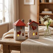 Prodotto Casette in ceramica amorevoli - design a cuore, rosso e naturale, 17,5 cm - decorazione romantica per la casa, 2 pezzi