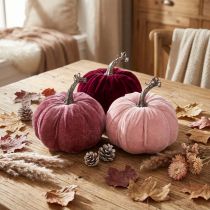 Prodotto Zucche decorative floccate rosa bordeaux Ø13 cm H11,5 cm 3 pz