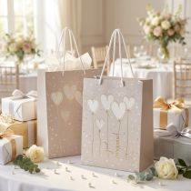Prodotto Borsa regalo "Just married" con manici beige 18×10×23cm 2 pezzi