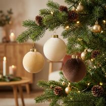 Prodotto Palline di Natale effetto velluto, mix di colori caldi, 8 cm, 12 pezzi