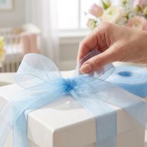 Prodotto Nastro in organza nastro regalo nastro azzurro cimosa blu 25mm 50m