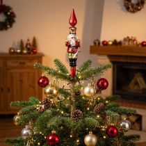 Prodotto Puntale per albero di Natale a forma di schiaccianoci, colore rosso, 28 cm, in vero vetro.