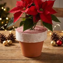 Prodotto Cerniera per vaso bicolore realizzata in 100% lana con un nastro decorativo in feltro, bianco/rosso, larga 7,5 cm e lunga 5 m.
