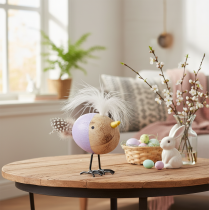 Prodotto Uccellino decorativo in legno con piume e corpo colorato per decorazione da tavola, 10 cm, 6 pezzi