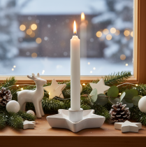 Prodotto Portacandele a stella in ceramica, bianco, per candele affusolate, 12 cm, 2 pezzi