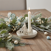 Prodotto Portacandele decorativo in ceramica con casetta e alberi, 16 cm