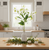 Prodotto Fiore artificiale Gloriosa, bianco e giallo, elegante ramo fiorito decorativo, 80 cm, 3 pezzi