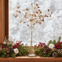 Prodotto Ramo di fiori di fagiolo metallico, pianta artificiale natalizia, 80 cm, 3 pezzi