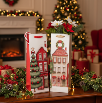 Prodotto Sacchetto regalo con bottiglia, casetta di Natale e albero di Natale, 36 cm, 2 pezzi