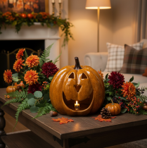 Prodotto Zucca in ceramica con viso, decorazione a LED, Halloween, 19 cm