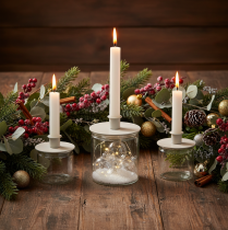 Prodotto Portacandele rotondi color crema per candele affusolate, decorazione da tavola, 10 cm, 2 pezzi
