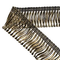 Prodotto Passamaneria sfrangiata nera e oro 4 cm x 25 m - Ideale per decorazioni di ghirlande, nastri da lutto e accessori vintage