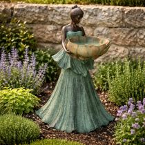Prodotto Figura femminile con ciotola di fiori, statua decorativa per l'arredamento estetico di interni e giardini, 55 cm